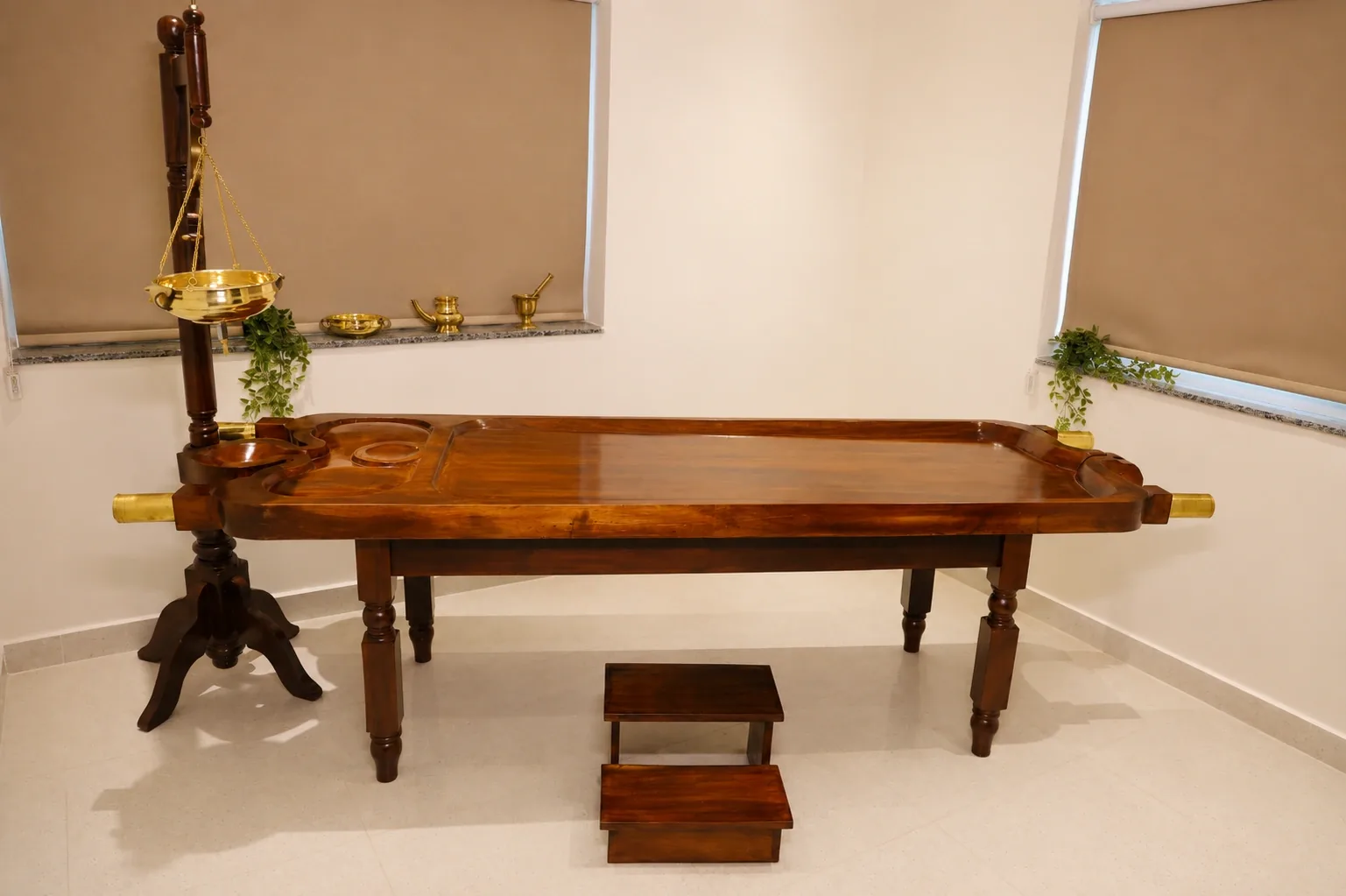 Traditional wooden Panchakarma treatment table