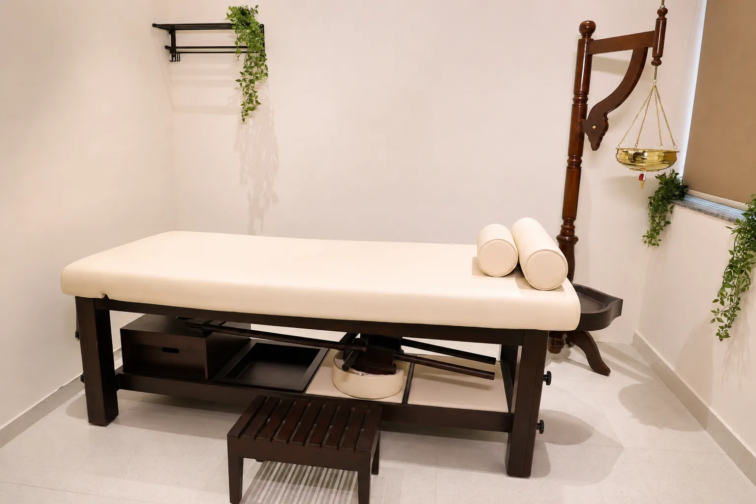 Private therapy suite with treatment bed
